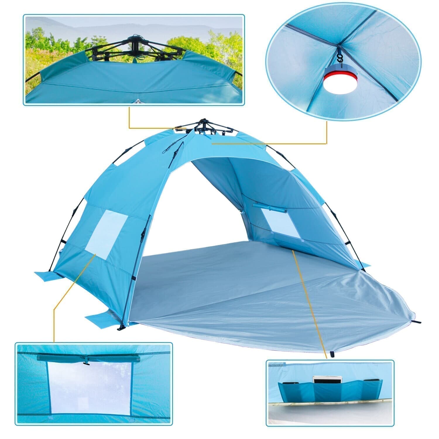 Homfu Sun shelter Beach Tent 3 or 4 Person Automatic Camping Tent with UV Protection pop up Beach Shade for Outdoor Activities Easy Set up ALPIKA Beach Tent Outdoor Camping Tent Sun Shelter Family Tent For 2-4 Person 26.5