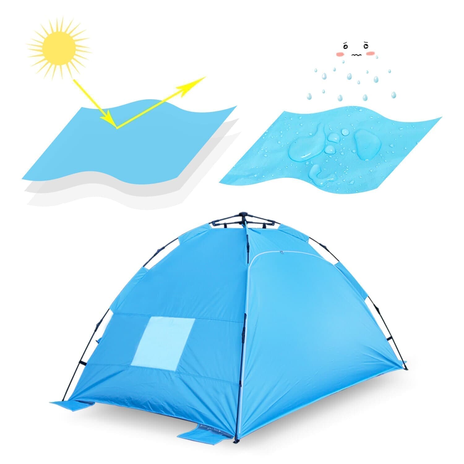 Homfu Sun shelter Beach Tent 3 or 4 Person Automatic Camping Tent with UV Protection pop up Beach Shade for Outdoor Activities Easy Set up ALPIKA Beach Tent Outdoor Camping Tent Sun Shelter Family Tent For 2-4 Person 26.5