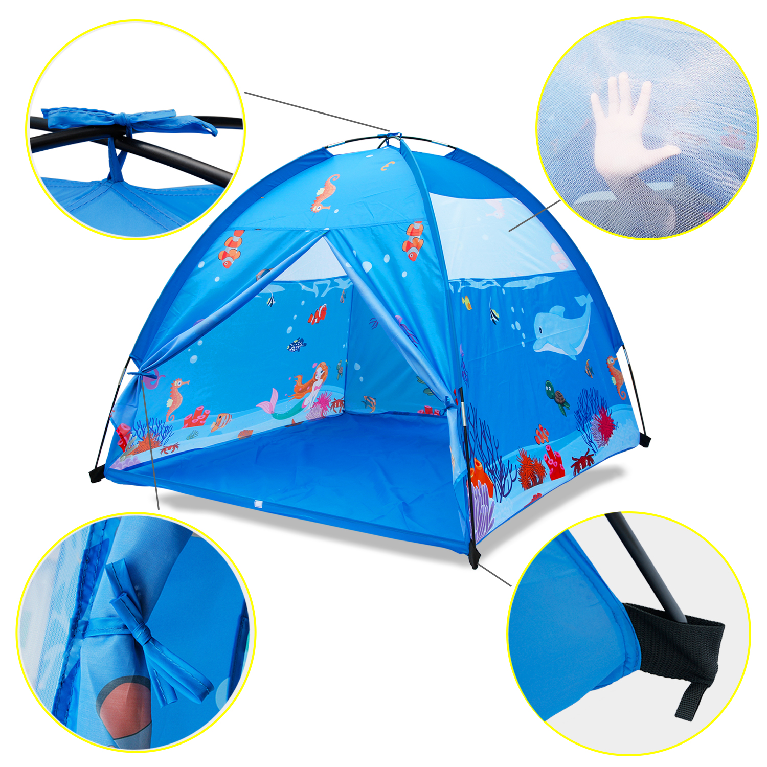 ALP Play Tent For Kids 150x150CM Dome Style Playhouse For Children Indoor Outdoor Ocean Sea World Pattern Toy For Boys and Girls Play At Christmas Day Beach Tent (Blue)  