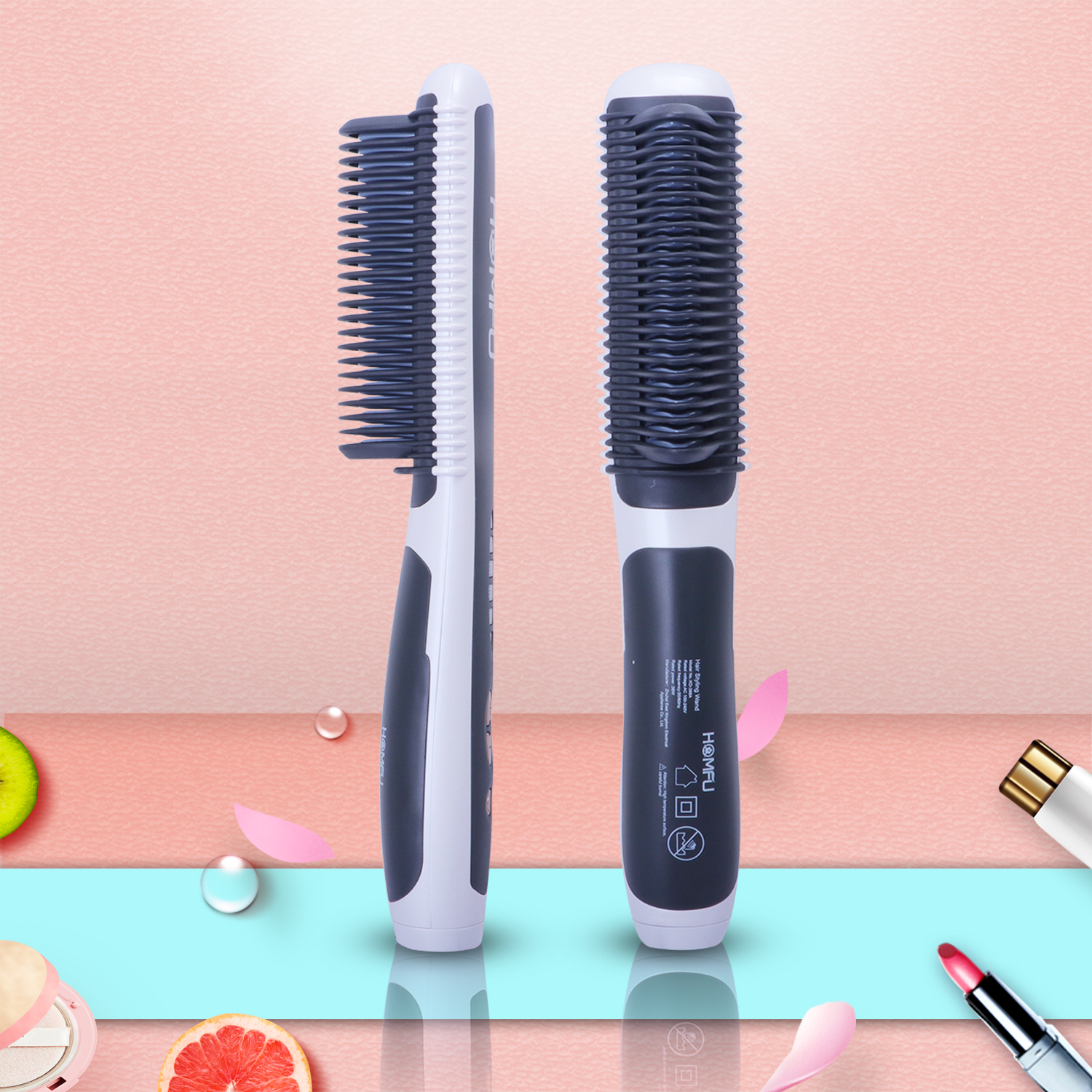 Homfu Hair Straightener Brush - Hair Straightening Iron with Built-in Comb  