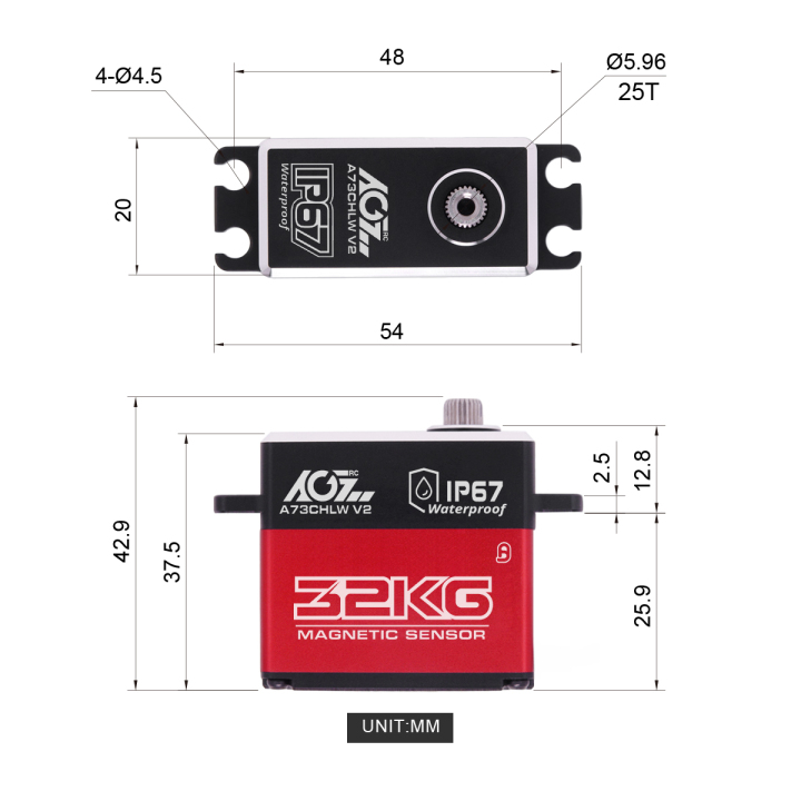 AGFRC 32KG High Torque Waterproof Programmable Digital Servo (A73CHLW)