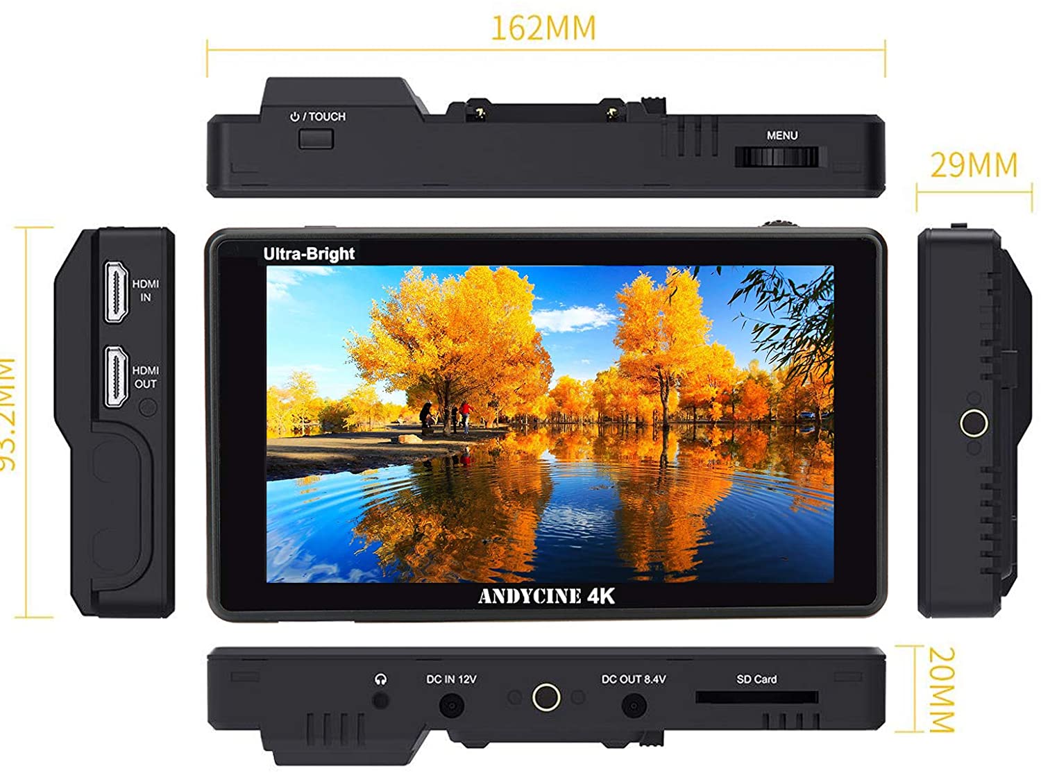 【超高輝度4K外部モニター】ANDYCINE C6　6inch　バッテリー付き ANDYCINE C6 6” 2600cd/m² HDR/3D Lut 4K HDMI Touchscreen Monitor