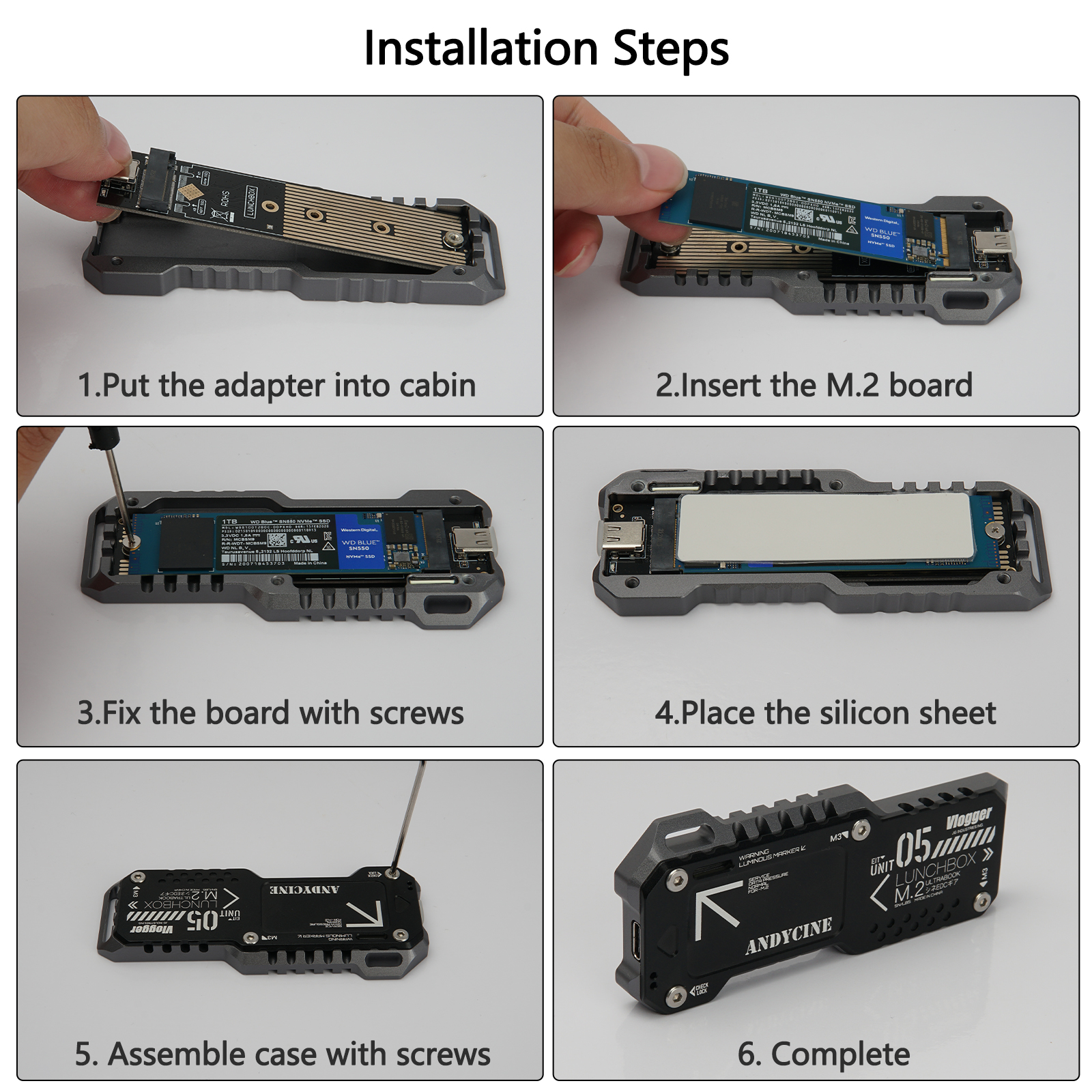 ANDYCINE Lunchbox V M.2 SSD Enclosure For M.2 NVMe or M.2 SATA SSD