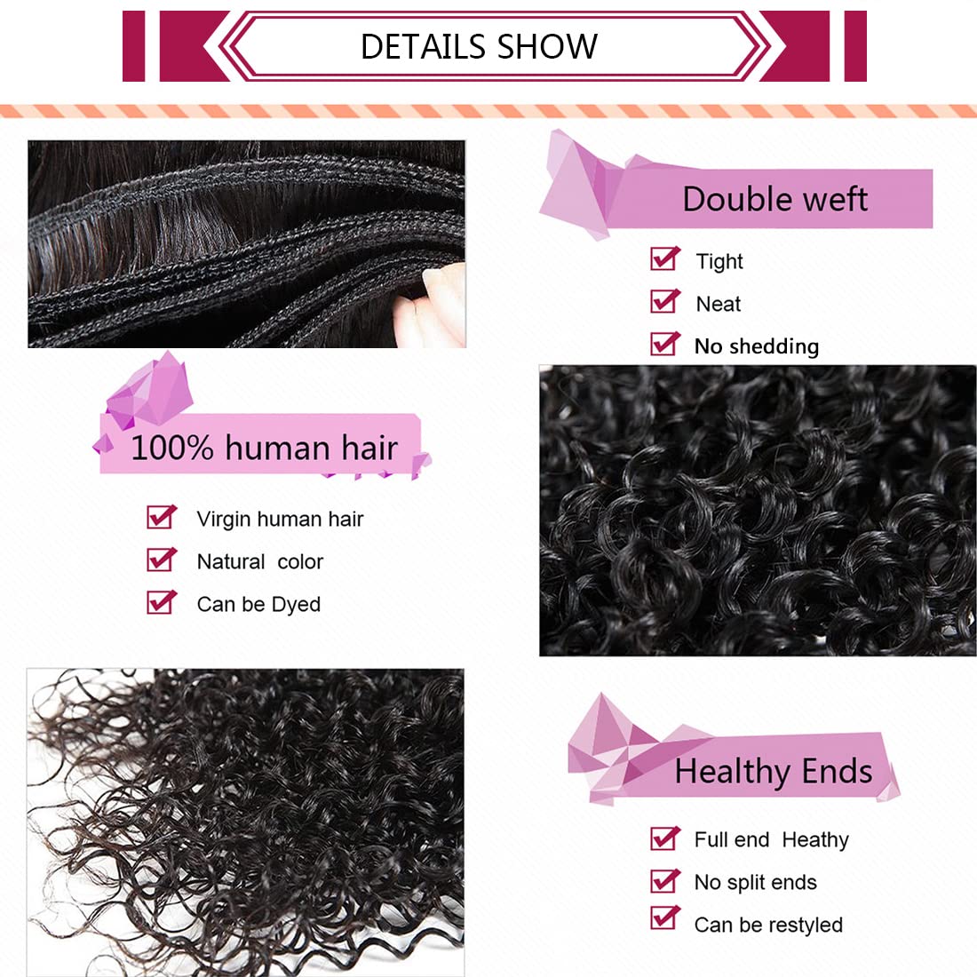 Kinky Curly Clip in Hair details