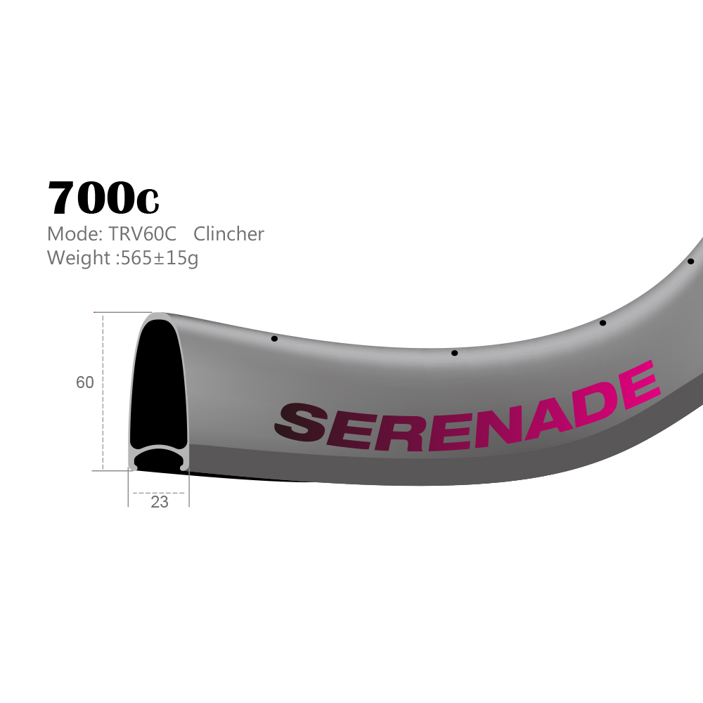 60 mm 700c carbon road bike rims 23 mm wide clincher rims Free shipping 60mm carbon clincher rims and get on serenadebikes.com