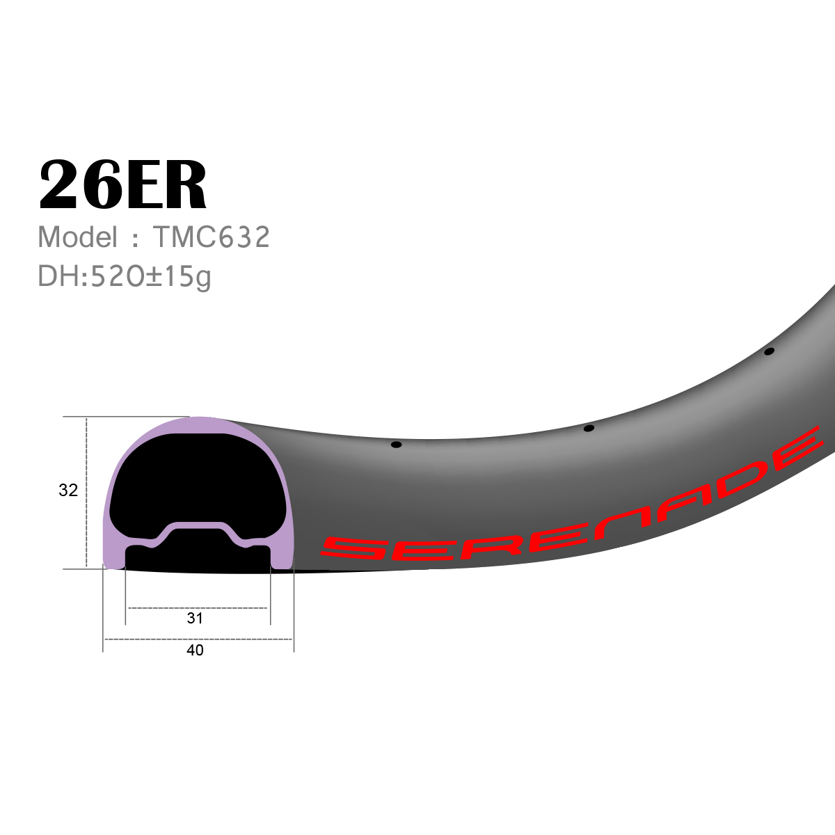 26er Hand-built Endro Downhill carbon fiber wheelset rims 40mm wide TMC632 DH Hookless carbon all mountain bike rims all mountain  40mm wide 26er