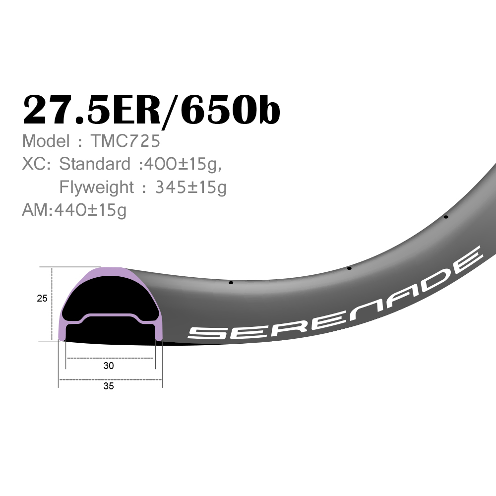 XC-AM Hookless carbon mountain bike wheels 35mm wide 27.5er rims TMC725 Clincher XC-AM Hookless carbon mountain bike wheels 35mm wide 27.5er rims