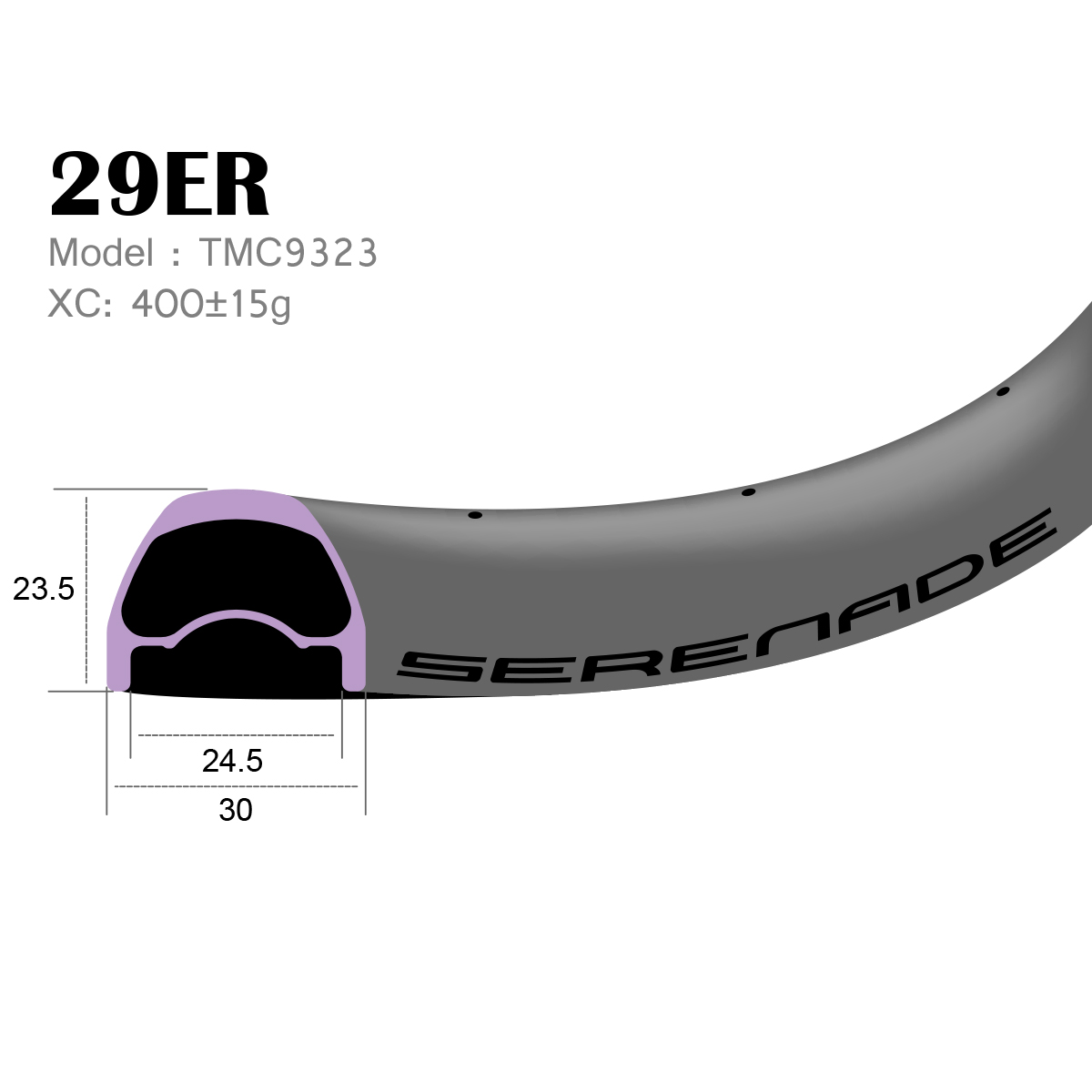 [TMC9323] 29er xc / trail version 30mm Width Carbon Fiber 29" Mountain Bike Clincher Rim [Tubeless Compatible] 23.5mm depth carbon mtb bike rims 30mm wide tubeless compatible