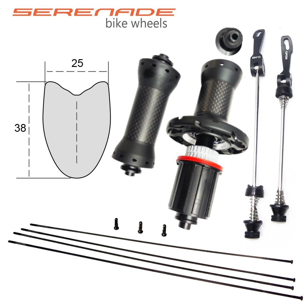 700C 38mm Depth Carbon Tubular Bike Rims Ratchet System 36T Bicycle Wheel Hub New Serenade 38mm Tubular Carbon Road Bike Wheelsset Ratchet 36T Hub 