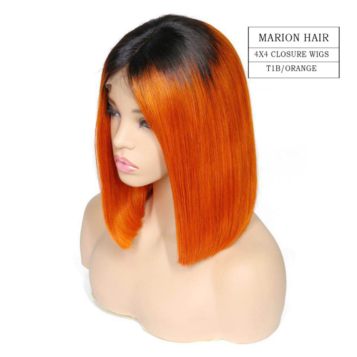 Marion Hair Wig 1B/Yellow Color Ombre Color Lace Closure Bob Human Hair Wigs for Women with Baby Hair  Hairline Straight Brazilain Human Hair Short Bob Wigs  Brazilian Virgin Human Hair,Human Hair Lace Closure Wigs,lace closure wig,human hair wig
