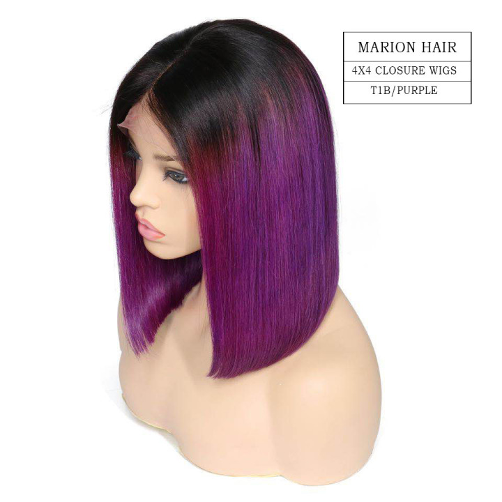 Marion Hair Wig 1B/Yellow Color Ombre Color Lace Closure Bob Human Hair Wigs for Women with Baby Hair  Hairline Straight Brazilain Human Hair Short Bob Wigs  Brazilian Virgin Human Hair,Human Hair Lace Closure Wigs,lace closure wig,human hair wig