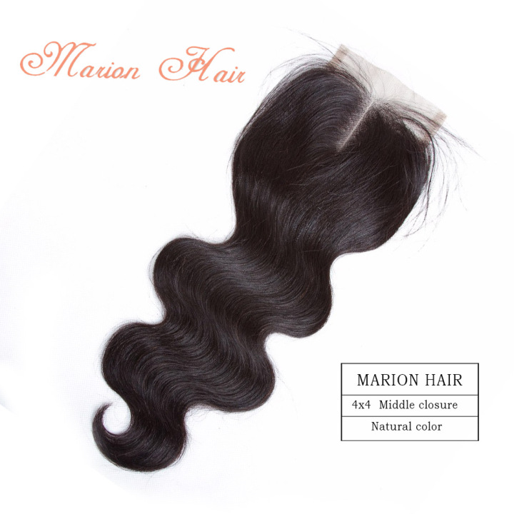 MARION HAIR 10A 130% Density Peruvian Loose Deep Wave Lace Closure (18 Inch)100% Virgin Loose Deep Human Hair Middle Part Lace Closure  