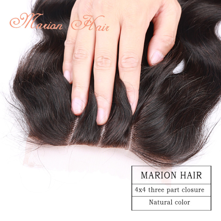 MARION HAIR 10A 130% Density Peruvian Loose Deep Wave Lace Closure (18 Inch)100% Virgin Loose Deep Human Hair Middle Part Lace Closure  