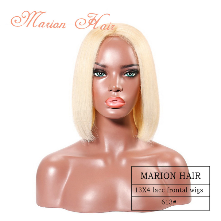 MARION HAIR 613 Blonde Bob Lace Front Human Hair Wigs Pre Plucked Middle Part Straight Sleek Blond Bob Lace Wig 150% Density 13×4 Frontal Wig for Women(Can be Styled)   