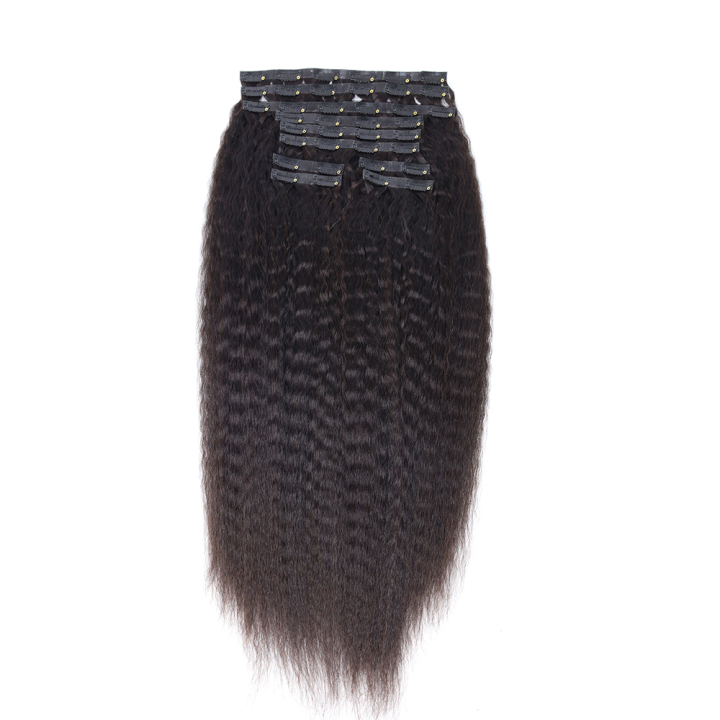 Wholesale High Quality Clip Ins PU Hair kinky straight Extension 100% Raw Human Hair Invisible PU Hair Clip Ins Double Weft Clip In Natural Human Hair 