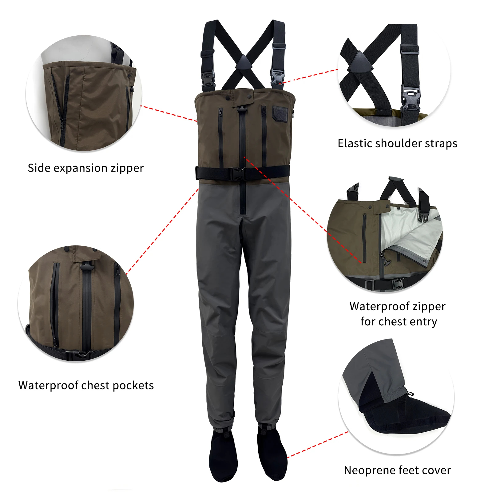 Fly Fishing Chest Waders Waterproof Stocking Foot Breathable