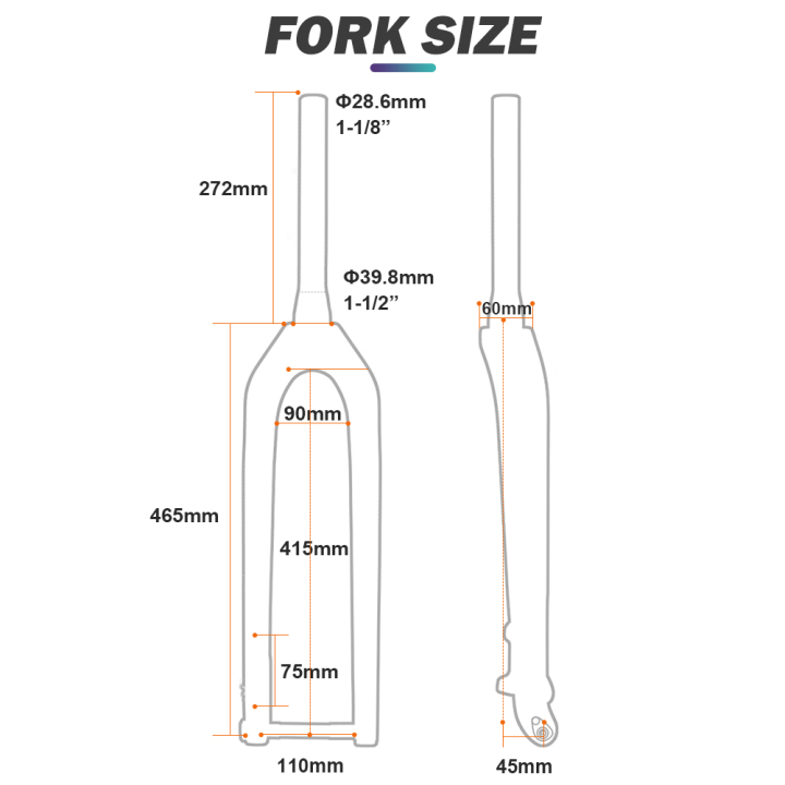 Bicycle fork shop size chart