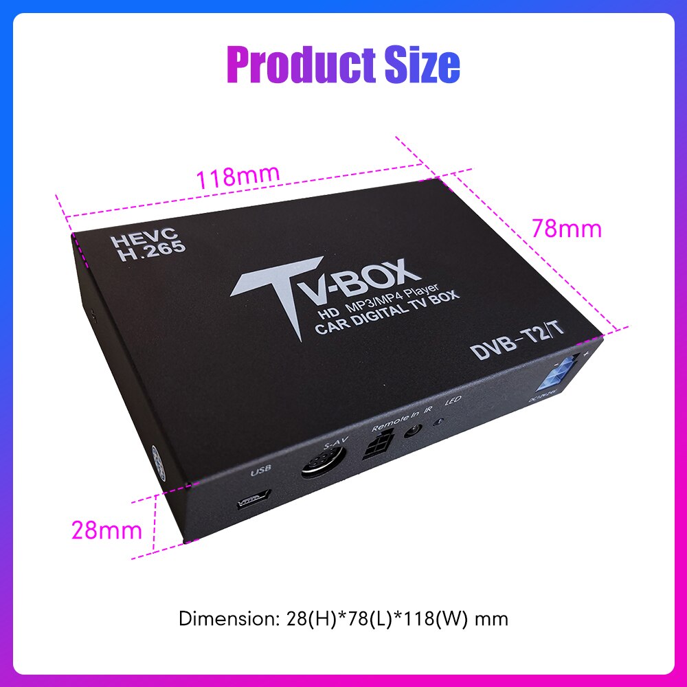 Car TV Signal Box DVB-T Auto Mobile Digital TV Box DVB-T2 HEVC H.265 Receiver TV Tuner Box Germany Europe Australia Philippines  