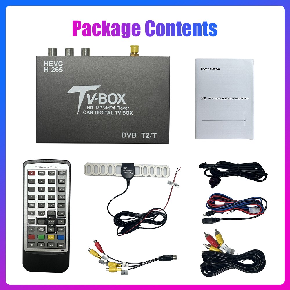 Car TV Signal Box DVB-T Auto Mobile Digital TV Box DVB-T2 HEVC H.265 Receiver TV Tuner Box Germany Europe Australia Philippines  
