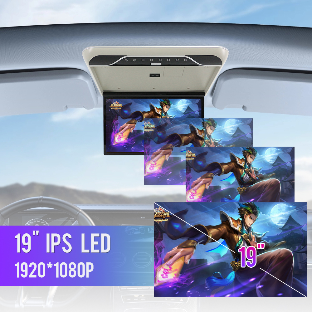 19 inch Car Roof Monitor MP5 LCD Flip Down Screen Overhead Multimedia Video Ceiling Roof MP5 Display Build in IR/FM Transmitter  