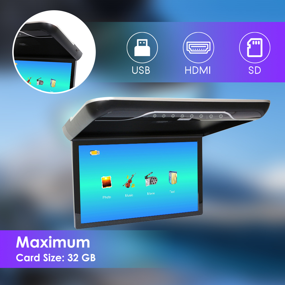19 inch Car Roof Monitor MP5 LCD Flip Down Screen Overhead Multimedia Video Ceiling Roof MP5 Display Build in IR/FM Transmitter  