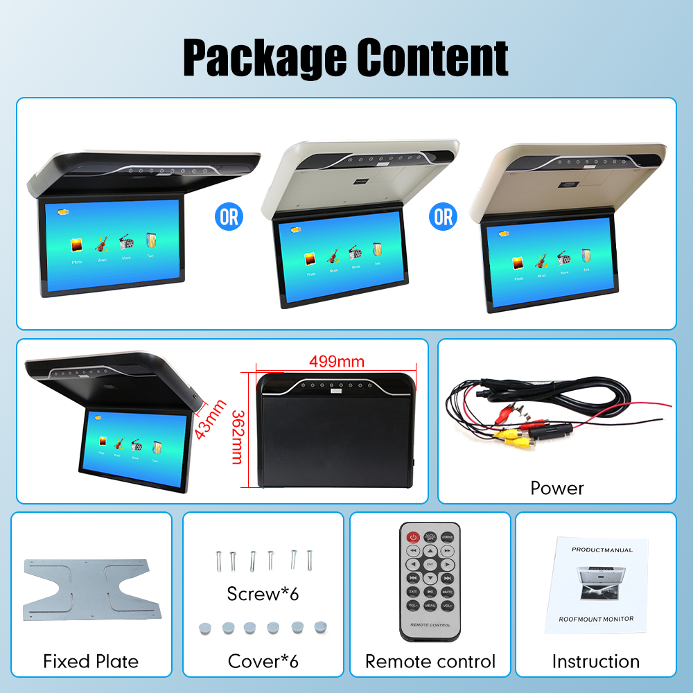19 inch Car Roof Monitor MP5 LCD Flip Down Screen Overhead Multimedia Video Ceiling Roof MP5 Display Build in IR/FM Transmitter  