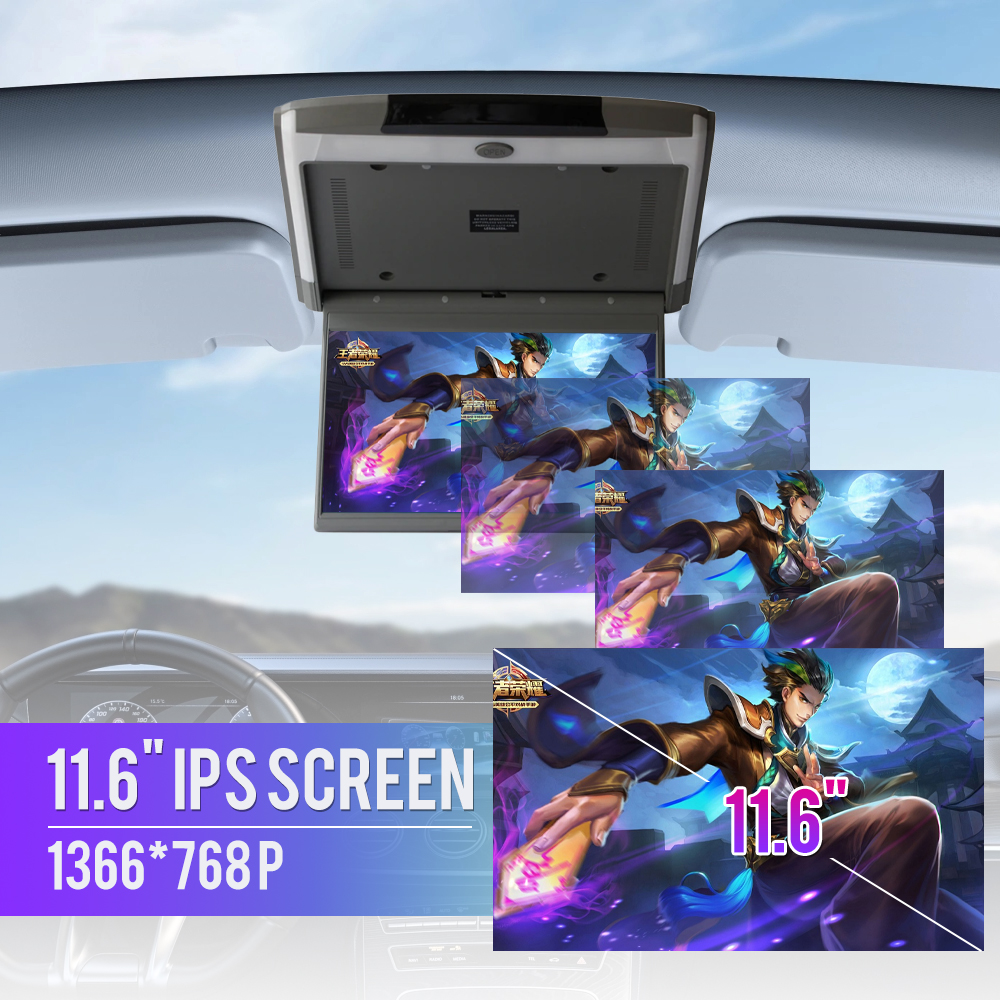 11.6 Inch Car Roof Monitor TV Flip Down 1080P Video HD Screen IPS Screen With Blue Ambient Light SD HDMI FM Android 10  