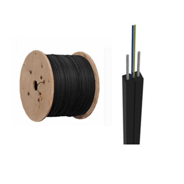 2km/drum Indoor FTTH Drop Cable GJXV-4B6 4 Core G657A1 PVC Jacket Steel Strength Member 