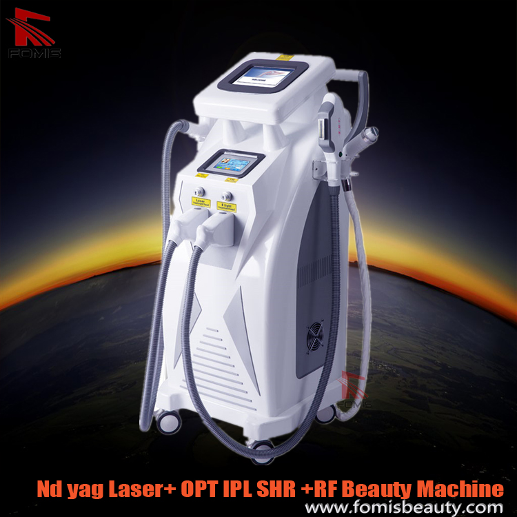 Nd yag Laser+OPT IPL SHR Hair Removal+RF Multifunction Beauty Machine