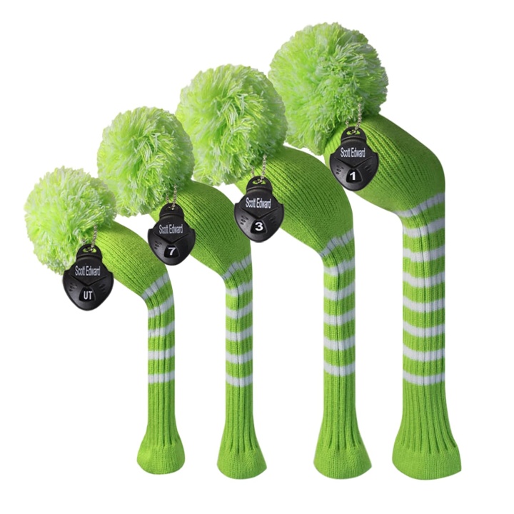 Scott Edward Knit Golf Headcovers, Set of 4 for Driver Wood*1, Fairway  Wood*2 and Hybrid*1(Lime Green Stripes)