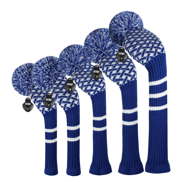 Scott Edward Blue Grid Knit Golf Head Covers 5 Counts