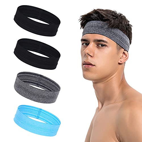 Men's Headband (4 Pack), Men Sweatband & Sports Headband for Running,  Cycling, Yoga, Basketball - Stretchy Moisture Wicking Hairband 