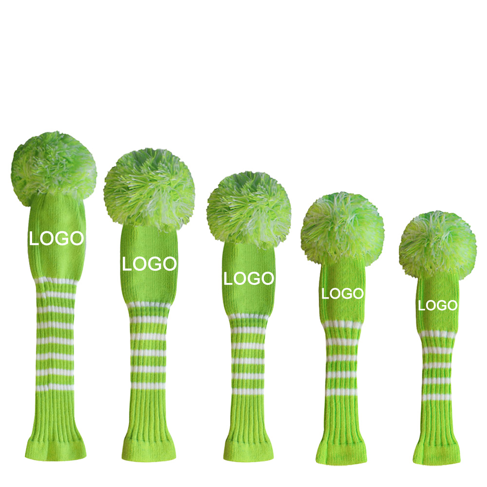 Scott Edward Custom Pom Pom Golf Head Covers Fit Max Drivers Fairways Hybrids/Utility with Rotating Number Tags (Lime Green)