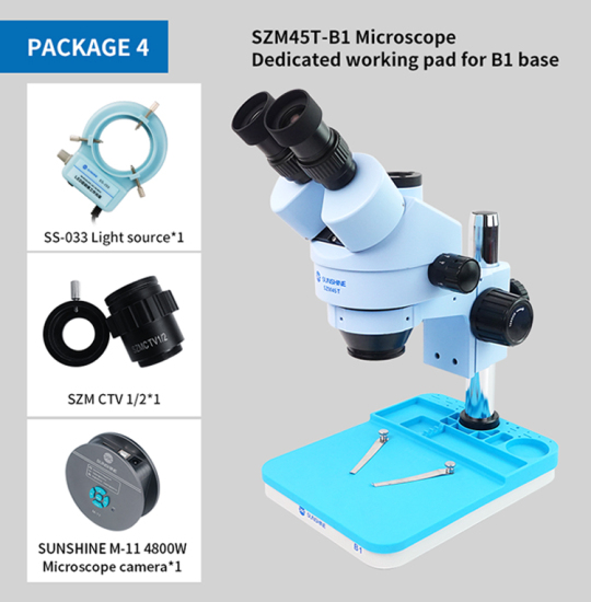SUNSHINE SZM45TB1 Trinocular HD Stereo Microscope + SUNSHINE SS033