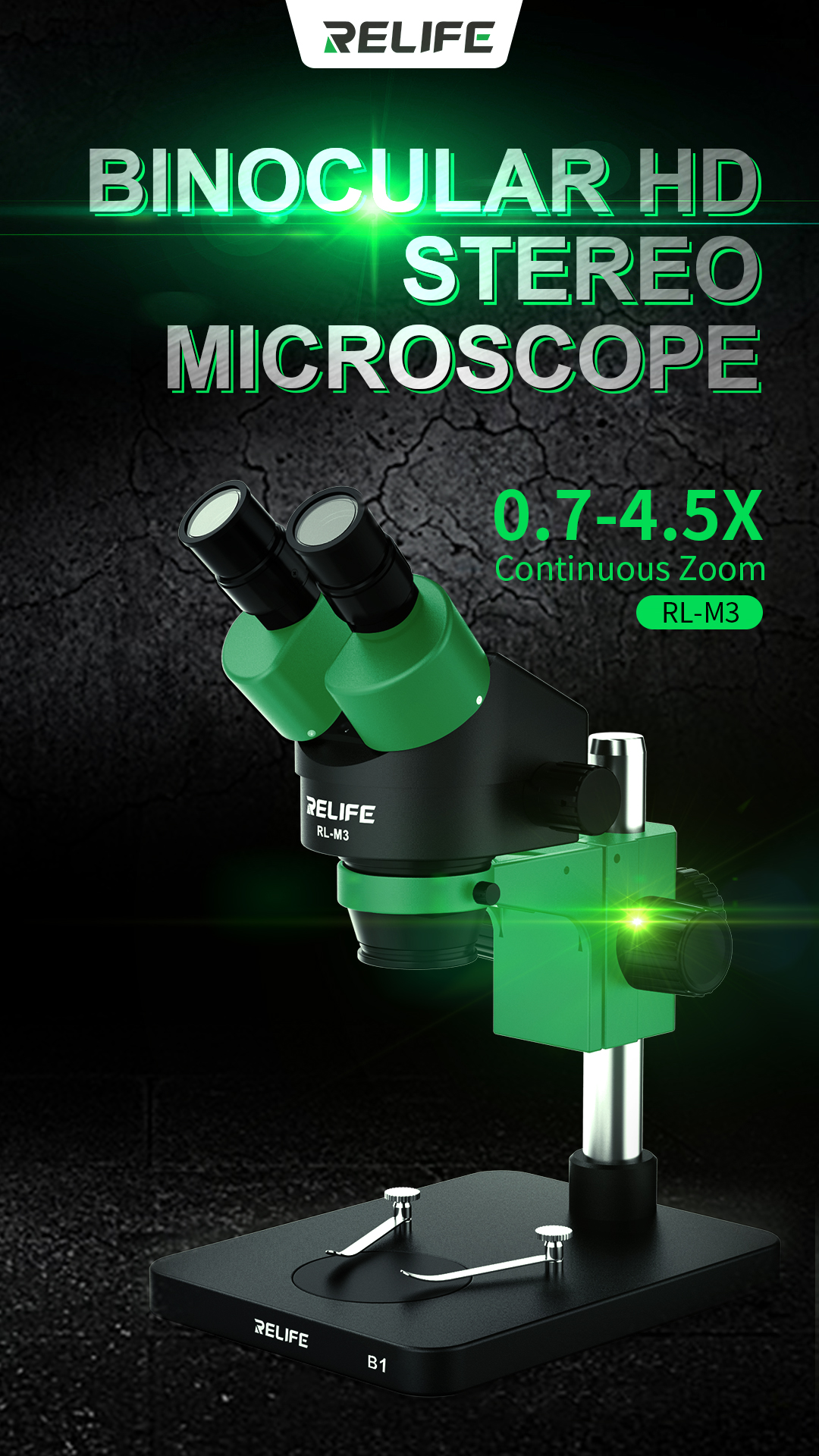 RELIFE RL-M3 0.7-4.5X Bincocular HD Microscope Trinocular Stereo  RELIFE RL-M3 0.7-4.5X Bincocular HD Microscope Trinocular Stereo 