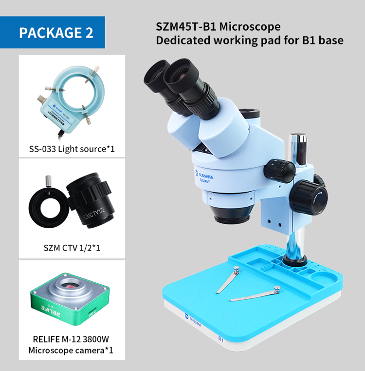 SUNSHINE SZM45T-B1 Trinocular HD Stereo Microscope + SUNSHINE SS-033 blue Led Lamp + 0.5CTV SUNSHINE SZM45T-B1 Trinocular HD Stereo Microscope + SUNSHINE SS-033 blue Led Lamp + 0.5CTV  
