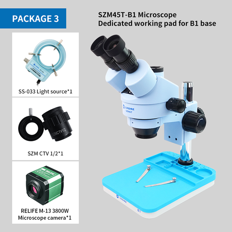 SUNSHINE SZM45T-B1 Trinocular HD Stereo Microscope + SUNSHINE SS-033 blue Led Lamp + 0.5CTV SUNSHINE SZM45T-B1 Trinocular HD Stereo Microscope + SUNSHINE SS-033 blue Led Lamp + 0.5CTV  