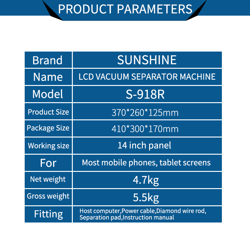 SUNSHINE S-918R Phone Pad Vacuum Separator sunshine S-918R Phone/Pad Vacuum Separator