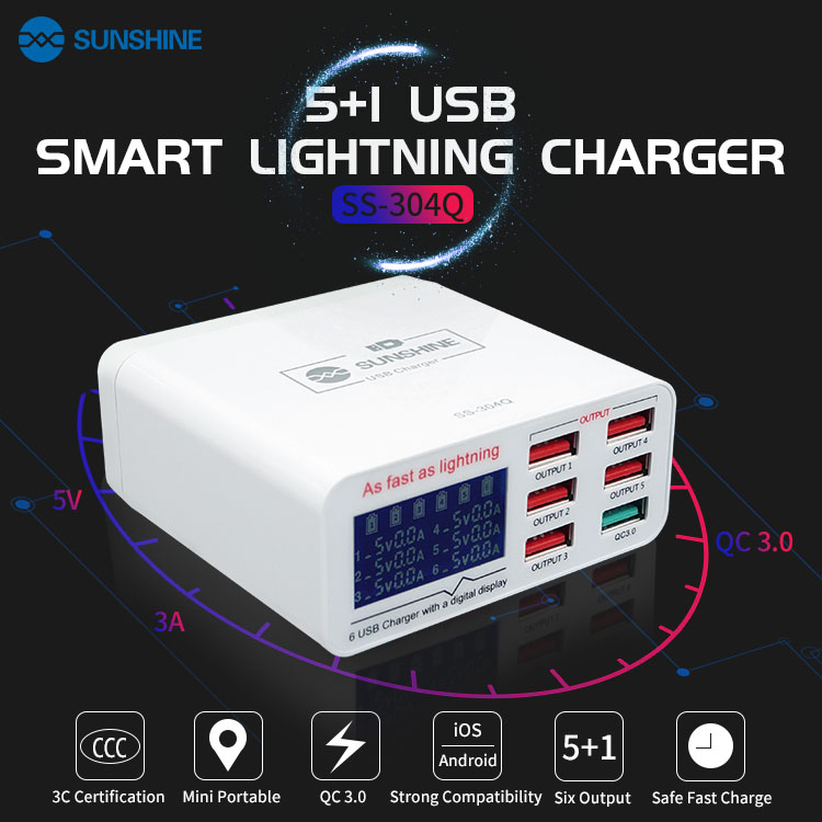 SUNHINE SS-304Q USB Smart Lightning Charger sunshine SS-304Q USB Smart Lightning Charger