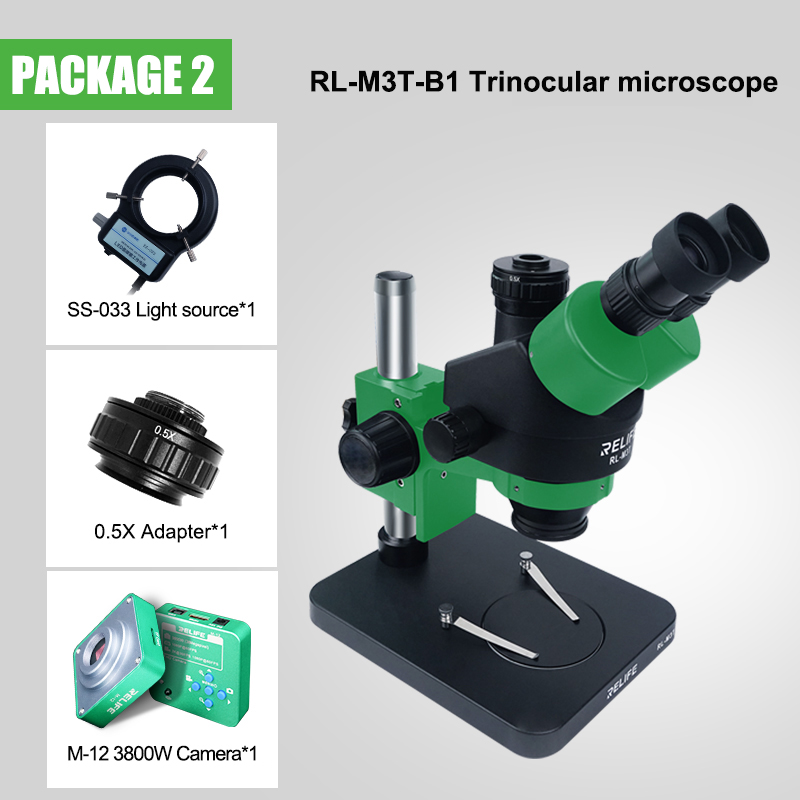 RELIFE RL-M3T-B1+ HDMI camera +0.5x Adapter + SS-033 Light Sourse 0.7-4.5x Trinocular HD Stereo Microscope RELIFE RL-M3T-B1+ HDMI camera +0.5x Adapter + SS-033 Light Sourse 0.7-4.5x Trinocular HD Stereo Microscope