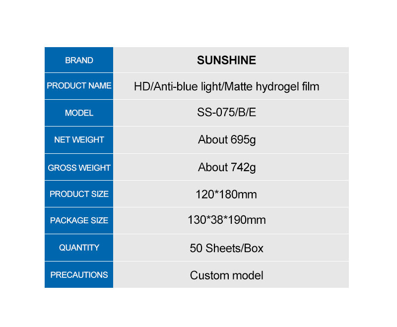 SUNSHINE New products phone protector soft film SS-075E 7" Matte films 50pcs/box  SUNSHINE New products phone protector soft film SS-075E Matte films 50pcs/box 