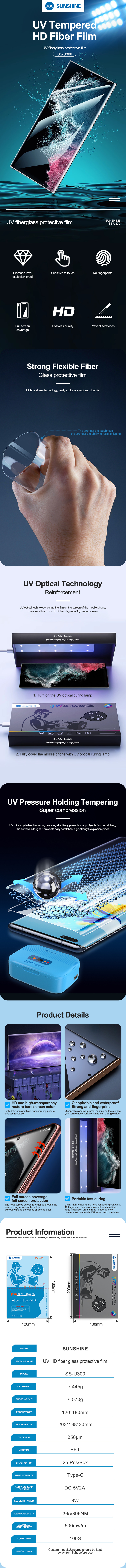 SUNSHINE SS-U300 UV fiberglass protective film/25Pcs SUNSHINE SS-U300 UV fiberglass protective film