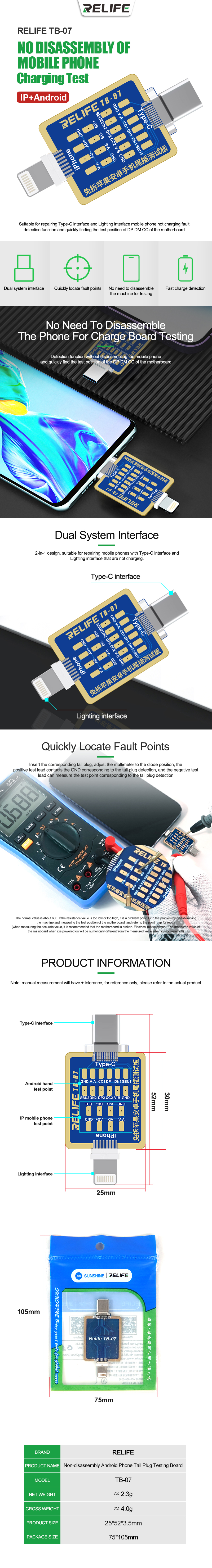 RELIFE TB-07 Disassembly-free IP Android phone charge interface test board RELIFE RL-724 High precision torque screwdriver