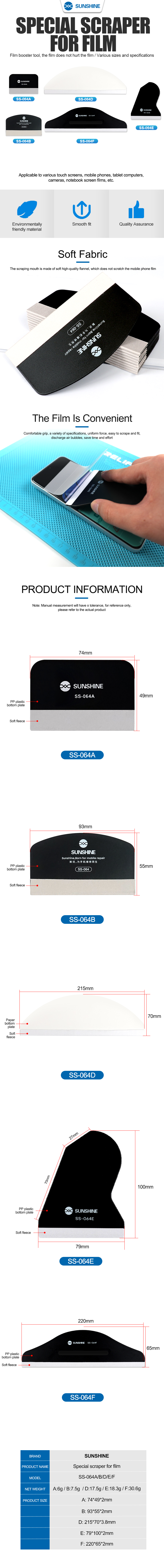 SUNSHINE SS-064/064A/064B/064E/064F plastic scraper for films for phone/tablet/laptop 3 pcs SUNSHINE SS-064/064A/064B/064E/064F plastic scraper for films for phone/tablet/laptop