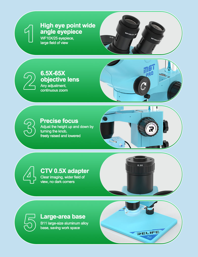 RELIFE RL-M6T Pro-B11 Trinocular HD stereo microscope 6.5~65x continuous zoom RELIFE RL-M6T Pro-B11 Trinocular HD stereo microscope 6.5~65x