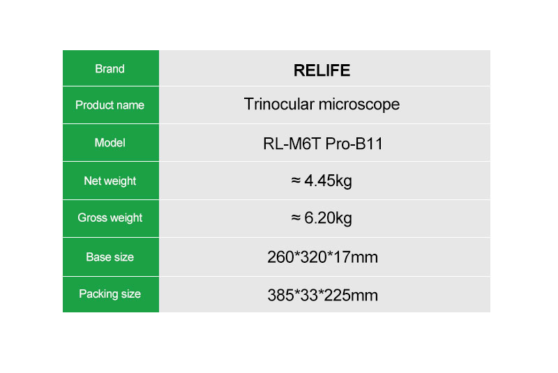 RELIFE RL-M6T Pro-B11 Trinocular HD stereo microscope 6.5~65x continuous zoom RELIFE RL-M6T Pro-B11 Trinocular HD stereo microscope 6.5~65x