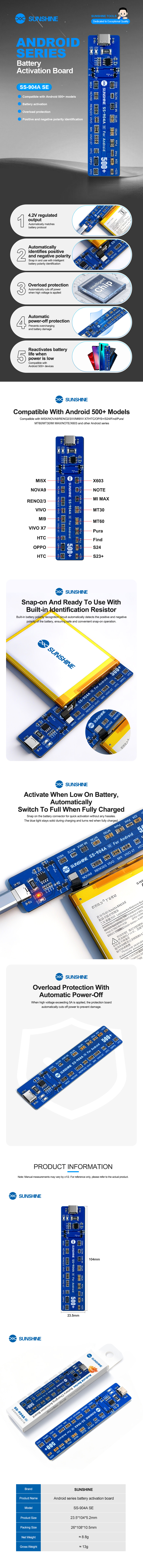 SUNSHINE SS-904A SE Android series battery activation board SUNSHINE SS-904A SE Android series battery activation board