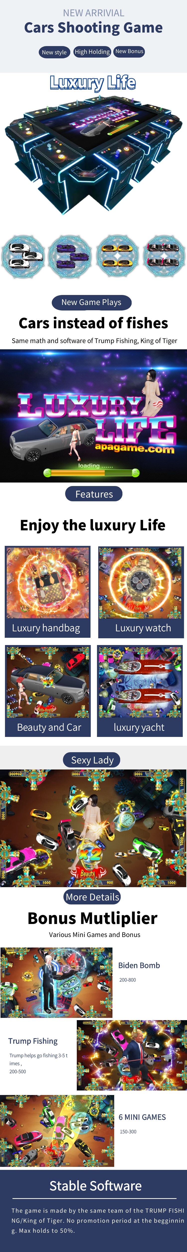 Luxury Life Cars Shooting Fishing Game Machine Fish Game Table Arcade Fishing Games