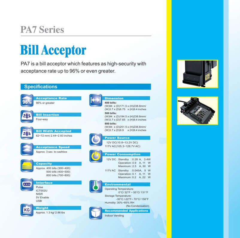 Fish Game Machine Accessories Four-Way Bill Insertion Acceptance Auto-Calibrating Easy Maintenance ICT PA7 Bill Acceptor Fish Game Machine Accessories Four-Way Bill Insertion Acceptance Auto-Calibrating Easy Maintenance ICT PA7 Bill Acceptor fish game machine accessories